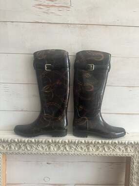 Lauren Ralph Lauren Rossalyn II Equestrian Chain Print Rain Boots Size 9